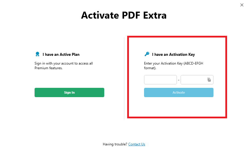Activating your PDF Extra license key from within the app